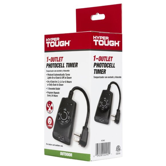 Hyper Tough Outdoor Grounded Photocell Dusk to Dawn Timer Single Outlet, 10 Amps - Picture 2 of 6